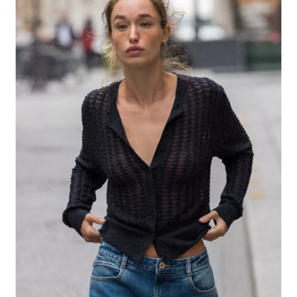 Zara Sweaters - Zara Pointelle Knit Wool And Alpaca Cardigan